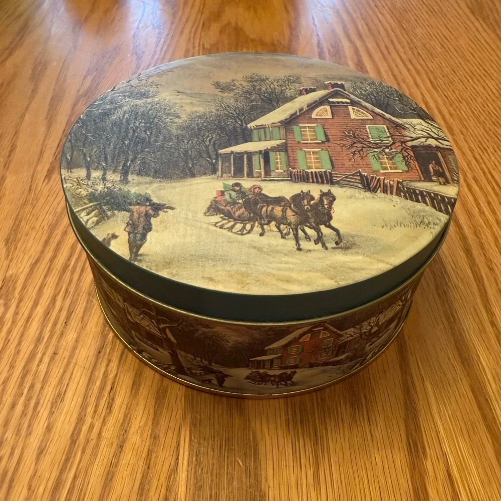 Vintage Winter Scene Tin Box